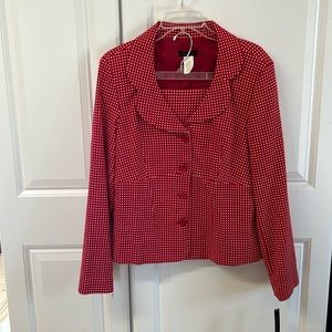 Courtena, Red with white polkadots, 4 red buttons by  . Fully lined size 14.